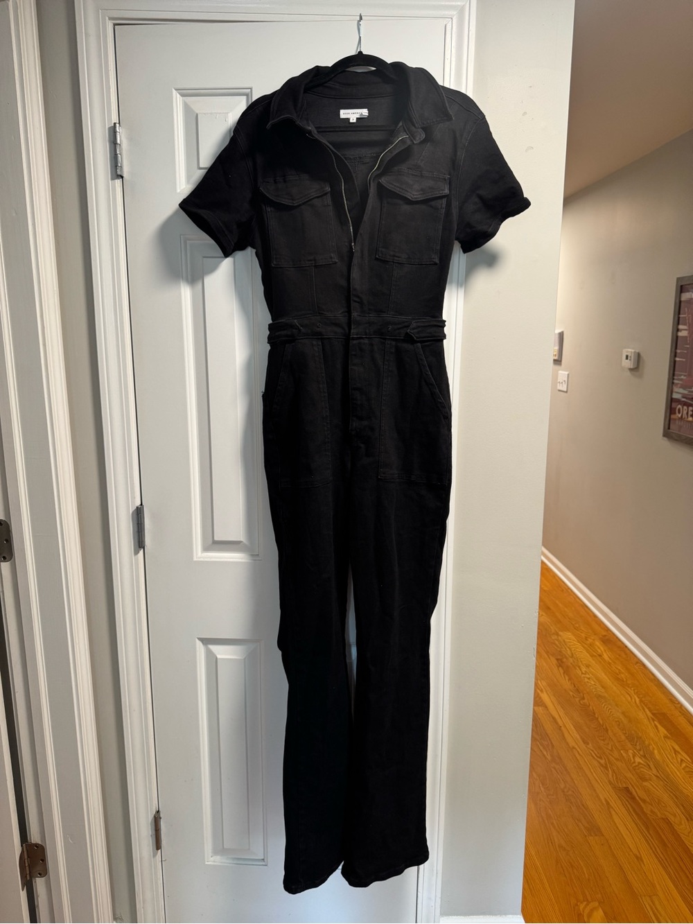 Good American Black Short-Sleeve Utility Jumpsuit